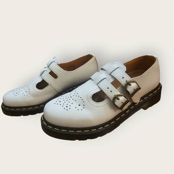 Doc Martens White Leather Mary Janes SZ 8 - Picture 2 of 7